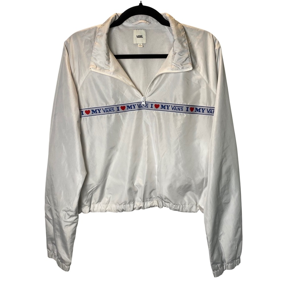 Vans I Love My Vans Anorak Jacket Windbreaker Women Large White Crop Skater Y2K